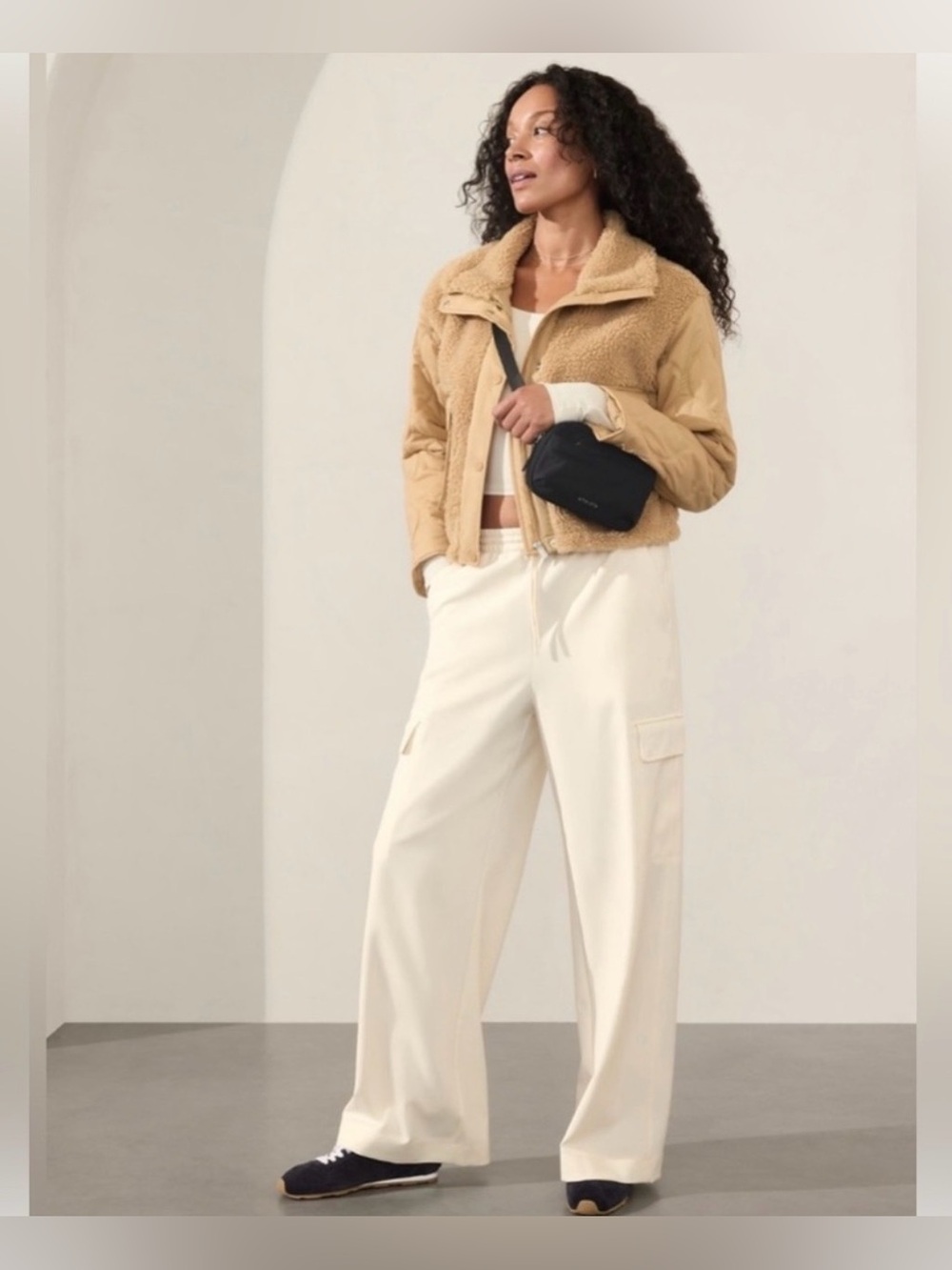 NWT Athleta Promenade High Rise Wide Leg Cargo Pant Magnolia White L/Petite